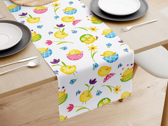 Velikonoční běhoun na stůl 100% bavlněné plátno - kuřátka