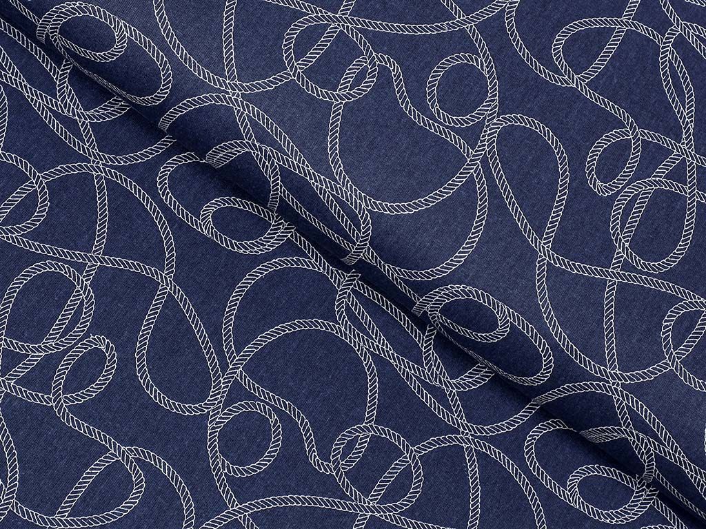 Bavlněné plátno - námořnická lana na tmavě modrém