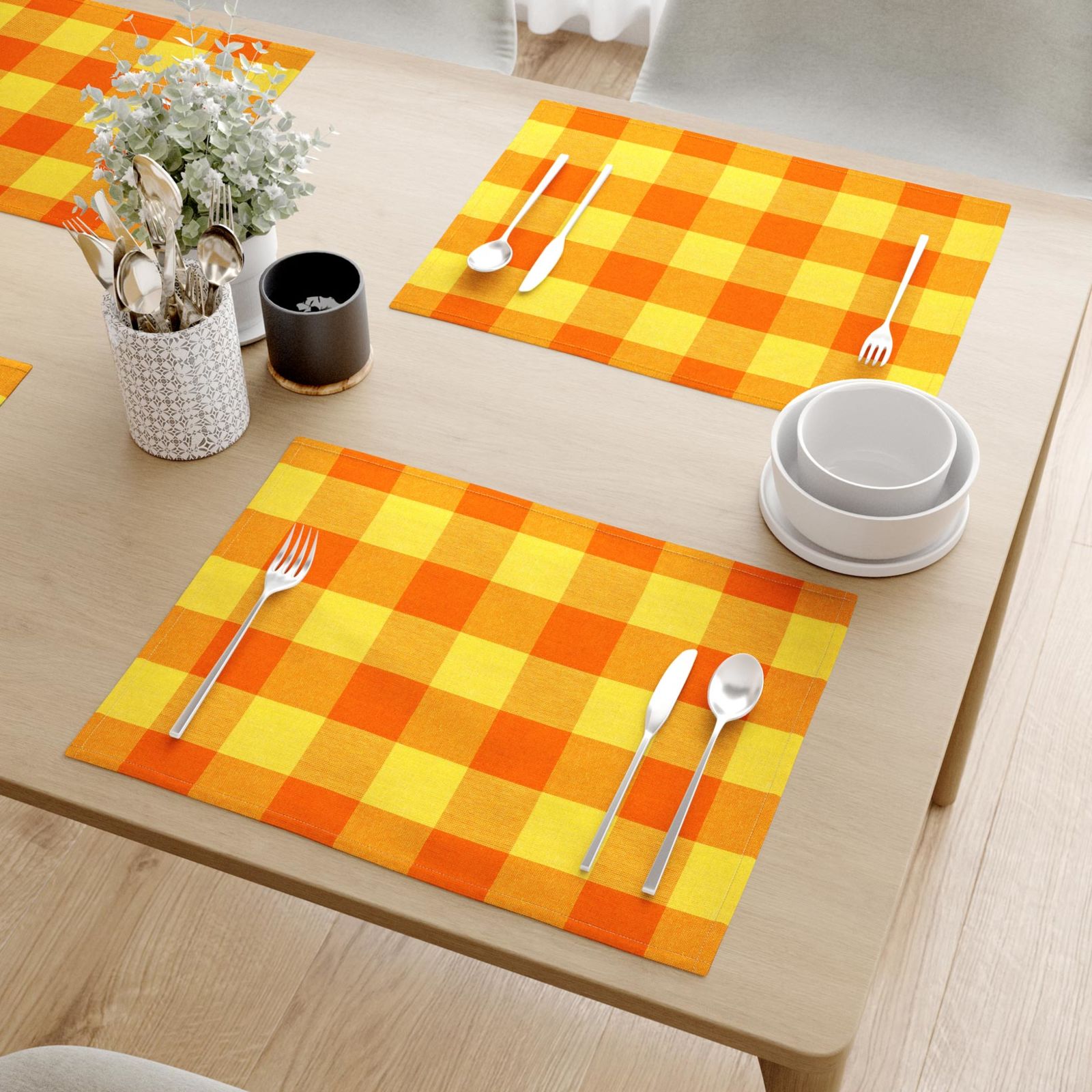 Prostírání na stůl 100% bavlna - velké oranžovo-žluté kostky - sada 2ks