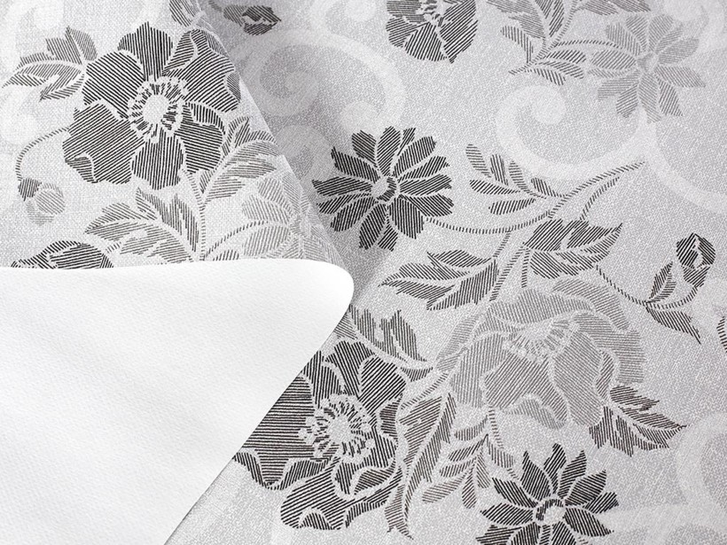 PVC ubrusovina s textilním podkladem - šedé květy
