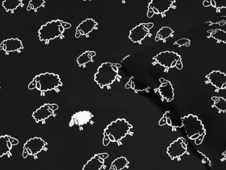 Dětské bavlněné povlečení - vzor 1019 bílé ovečky na černém