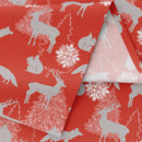 Vánoční oválný ubrus Loneta - vánoční zvířátka na červeném