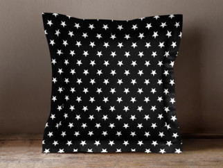 Bavlněný povlak na polštář s ozdobným lemem - vzor bílé hvězdičky na černém