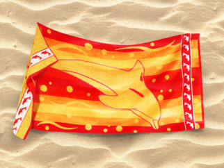 Velká froté plážová osuška - delfín 90x165 cm - oranžová