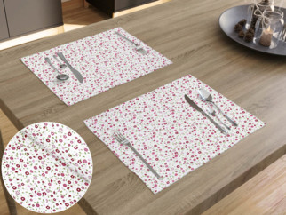 Prostírání na stůl 100% bavlněné plátno - růžové malované květinky - sada 2ks