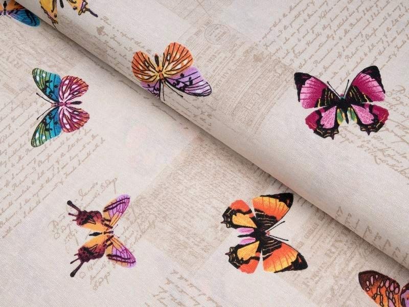 Dekorační látka Loneta - barevní motýlci