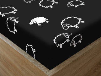Bavlněné napínací prostěradlo - vzor bílé ovečky na černém