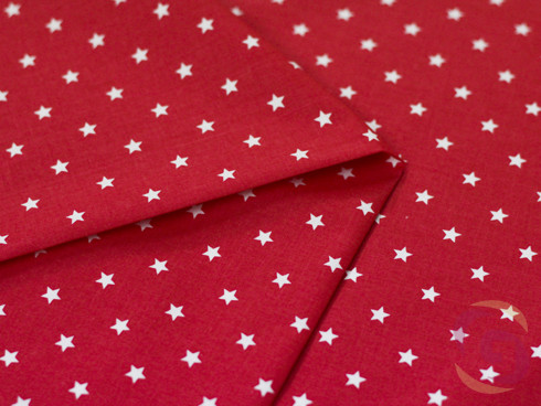 Bavlněná látka - vzor malé hvězdičky na červeném