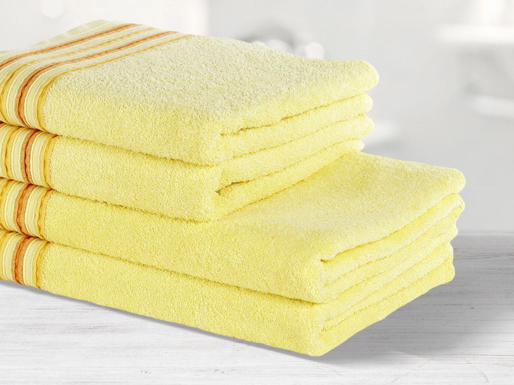 Froté ručník / osuška Nova - žlutý s oranžovými proužky