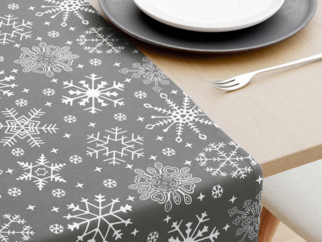 Vánoční bavlněný běhoun na stůl - vzor sněhové vločky na šedém