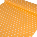 Bavlněné plátno SIMONA - vzor 630 bílé hvězdičky na žlutě oranžovém - metráž š. 160cm