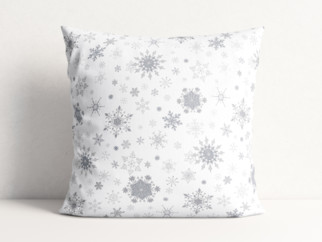 Exkluzivní vánoční bavlněný povlak na polštář - vzor stříbrné vločky na bílém