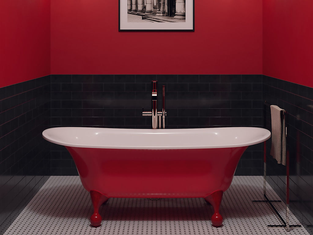Červená barva v koupelně