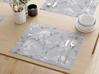 Prostírání na stůl 100% bavlněné plátno - japonské květy na šedém - sada 2ks
