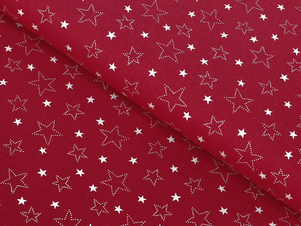 Bavlněné plátno - bílé hvězdičky na červeném