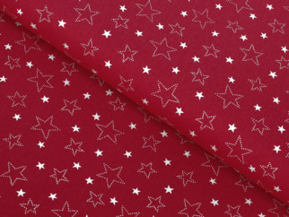 Bavlněné plátno SIMONA - vzor X-15 bílé hvězdičky na červeném - metráž š. 150cm