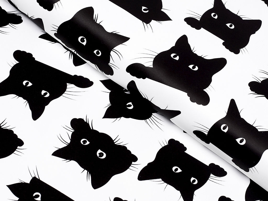 Zatemňovací látka Blackout - BL-56 černé kočky na bílém