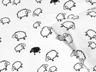 Dětské bavlněné povlečení - vzor 1021 černé ovečky na bílém