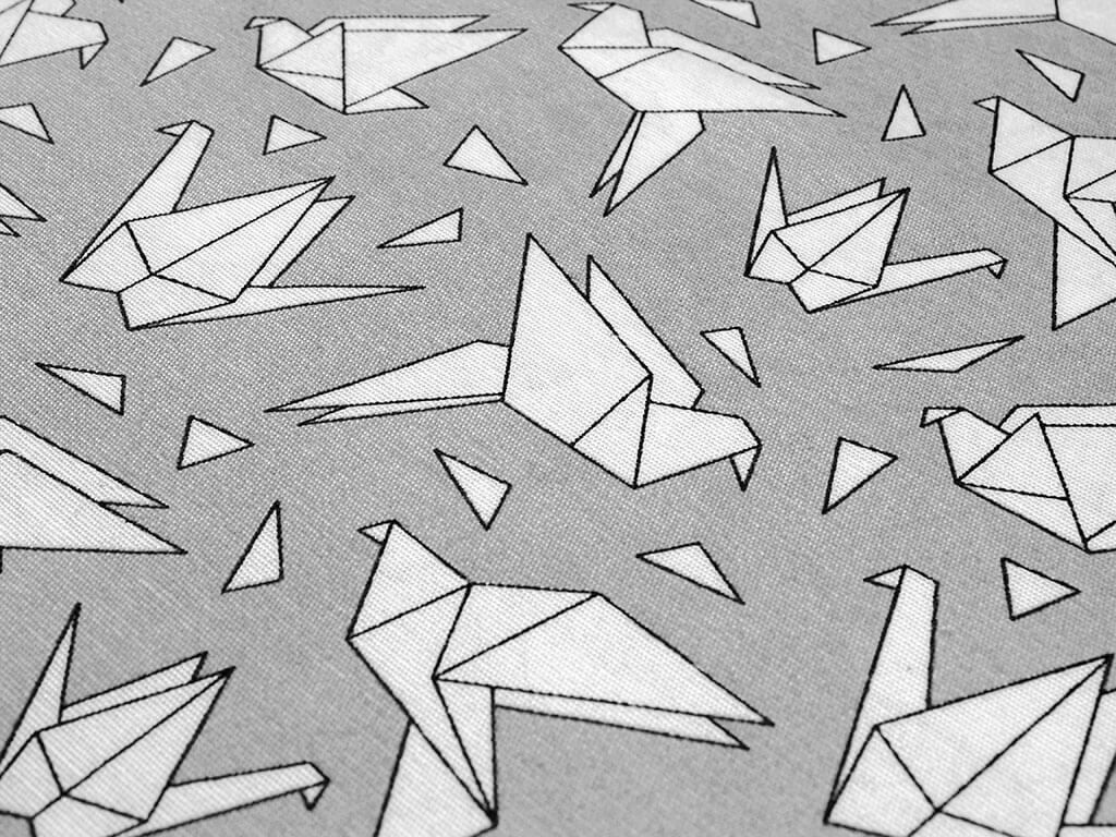 Dekorační látka Loneta - origami na šedém