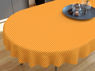 Oválný bavlněný ubrus KANAFAS - vzor malé oranžovo-žluté kostičky