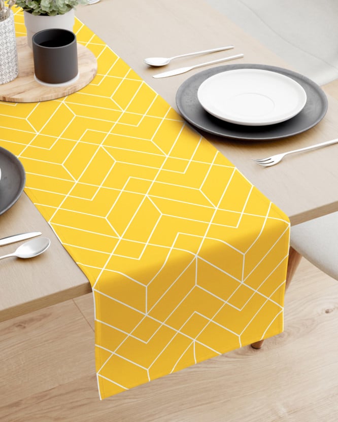 Běhoun na stůl 100% bavlněné plátno - mozaika na žlutém