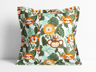 Dětský bavlněný povlak na polštář s ozdobným lemem - zvířata z džungle