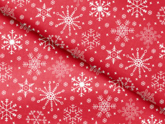 Bavlněná látka - sněhové vločky na červeném - metráž š. 150 cm