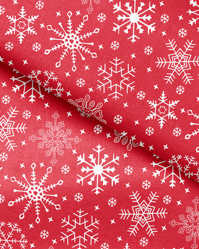 Vánoční bavlněná látka - sněhové vločky na červeném
