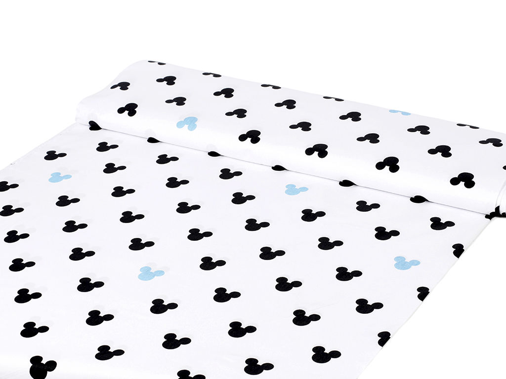 Bavlněné plátno - černo-modré myšky Miky