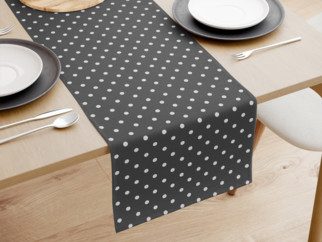 Dekorační běhoun na stůl LONETA - vzor bílé puntíky na tmavě šedém