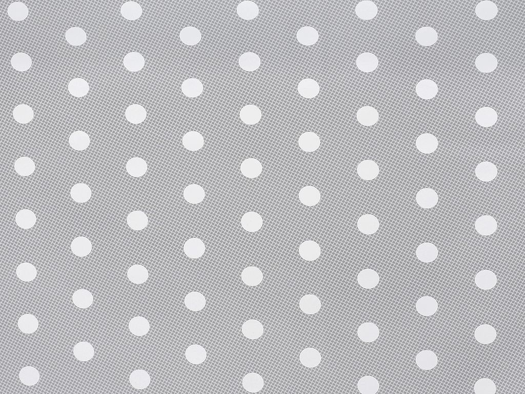 PVC ubrusovina - bílé puntíky na šedém