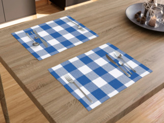 Bavlněné prostírání na stůl KANAFAS - vzor velké modro-bílé kostky - 2ks