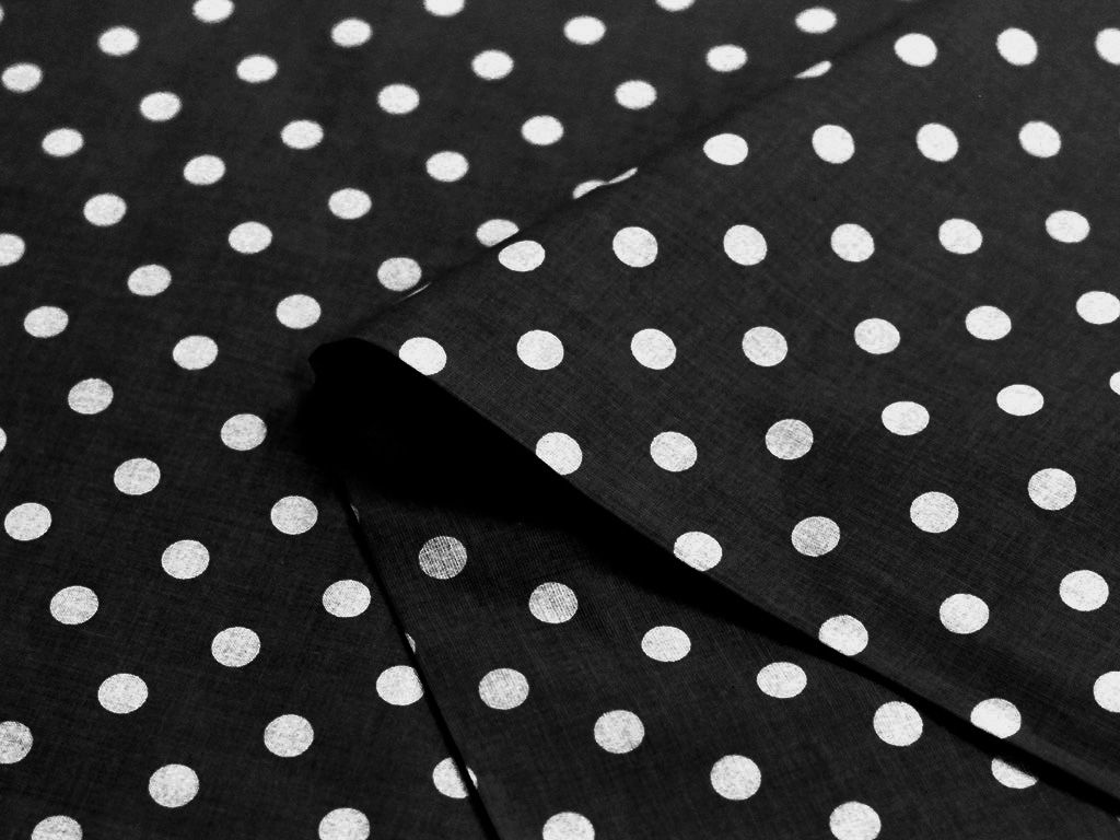 Bavlněné plátno - bílé puntíky na černém
