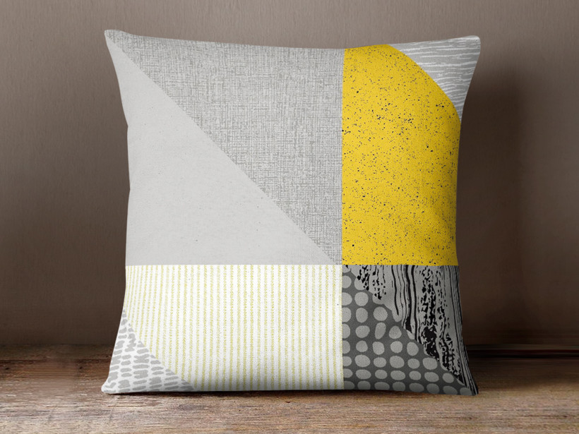 Bavlněný povlak na polštář - žlutošedé moderní trojúhelníky