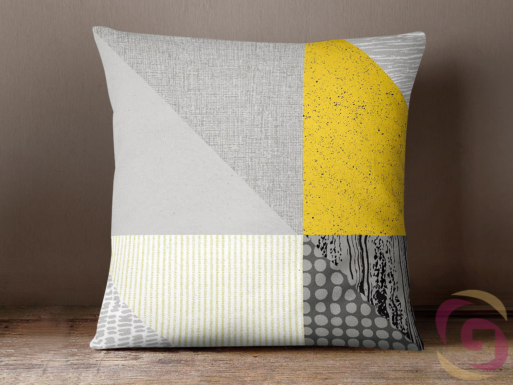 Bavlněný povlak na polštář - vzor žlutošedé moderní trojúhelníky