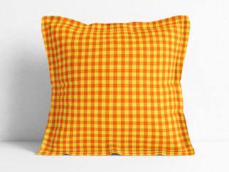 Bavlněný povlak na polštář s ozdobným lemem - malé oranžovo-žluté kostičky
