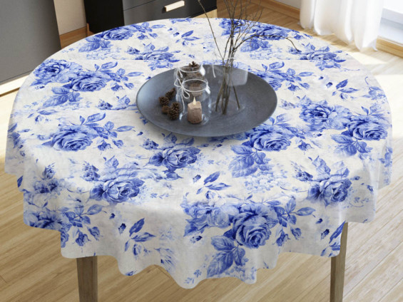 Kulatý dekorační ubrus LONETA - vzor velké modré růže
