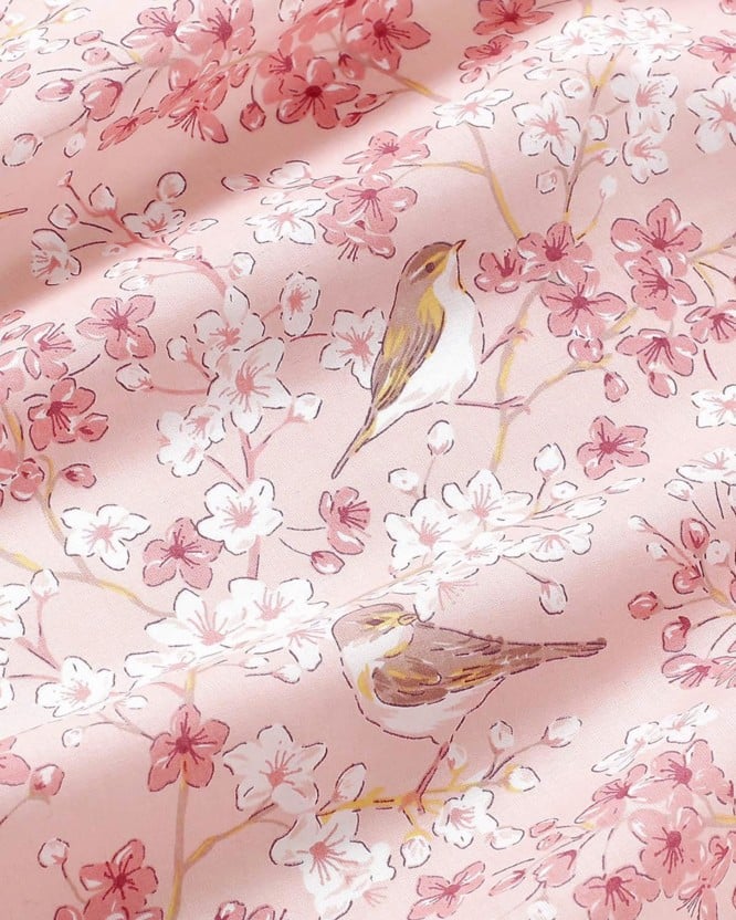 Bavlněné plátno Simona - ptáčci v růžové zahradě