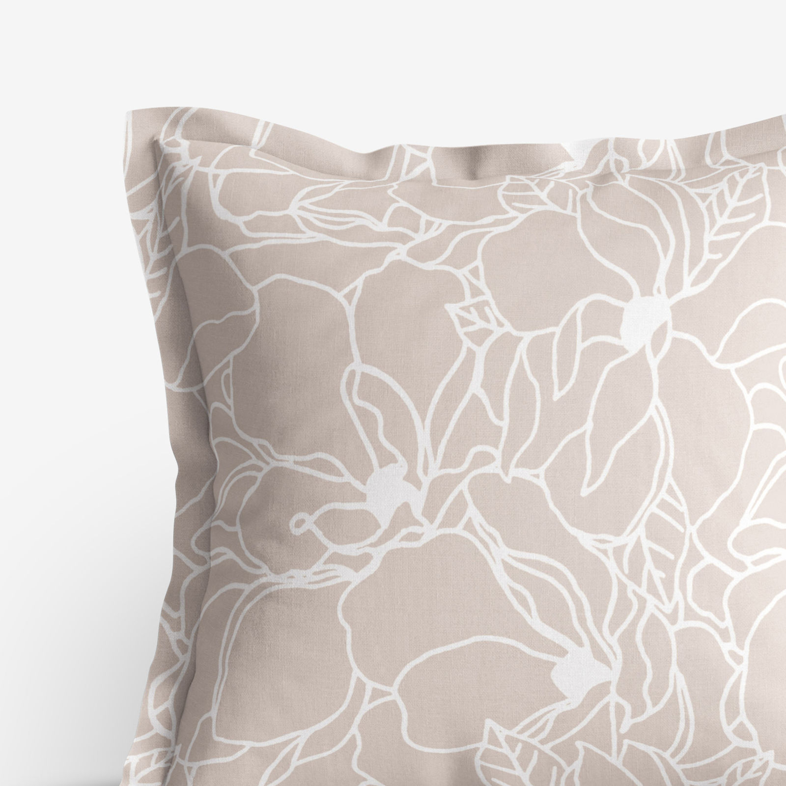 Bavlněný povlak na polštář s ozdobným lemem - bílé květy na světle béžovém