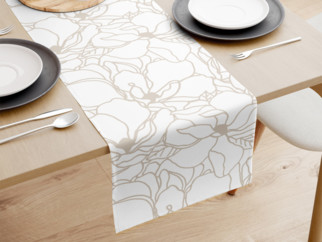 Bavlněný běhoun na stůl - světle béžové květy na bílém