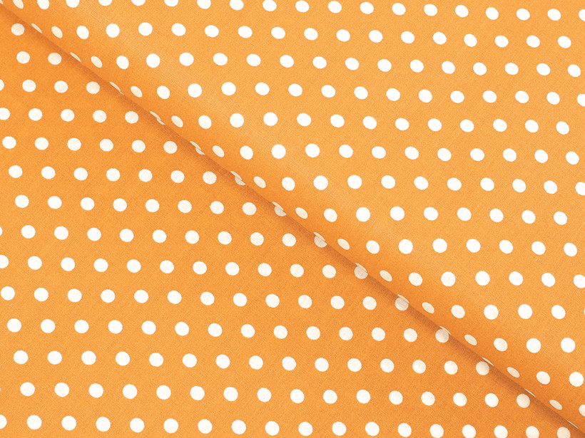 Bavlněné plátno - bílé puntíčky na oranžovém