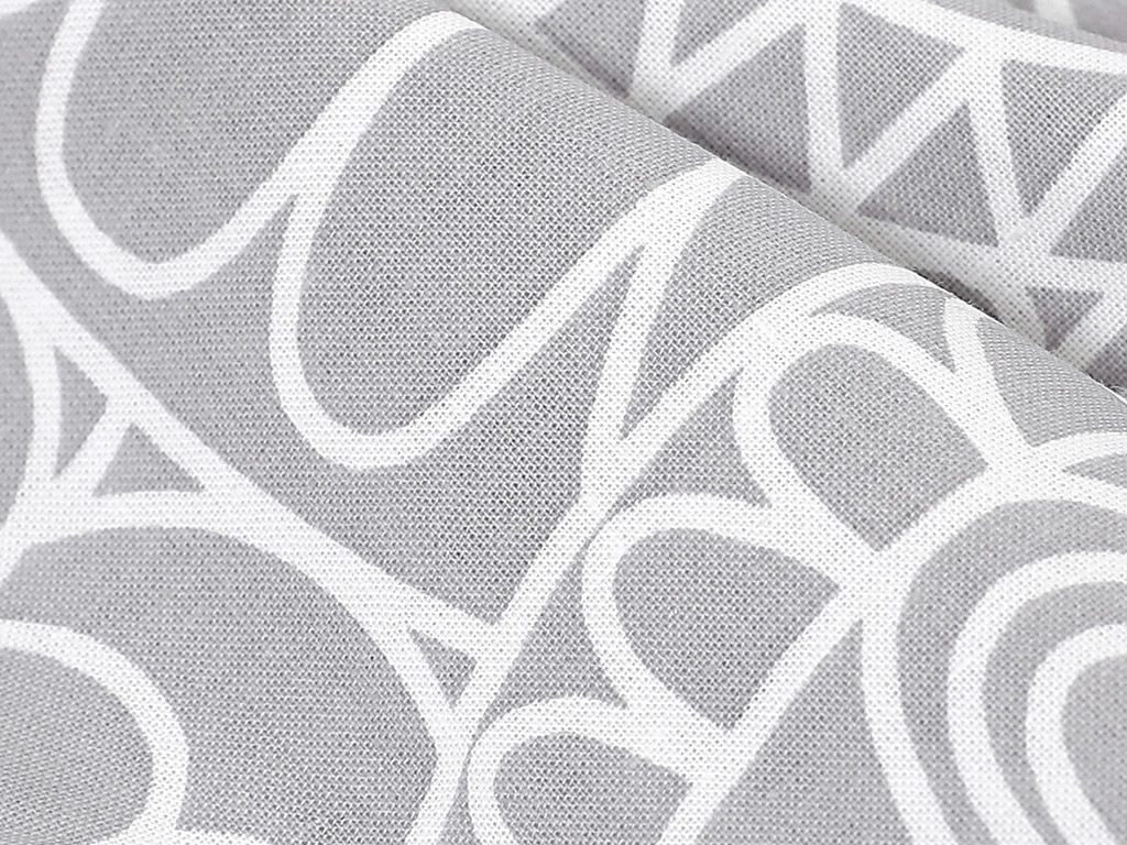 Bavlněné plátno - velké bílé mandaly na šedém