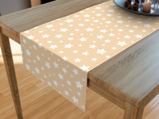 Dekorační běhoun na stůl LONETA - vzor bílé hvězdy na béžovém