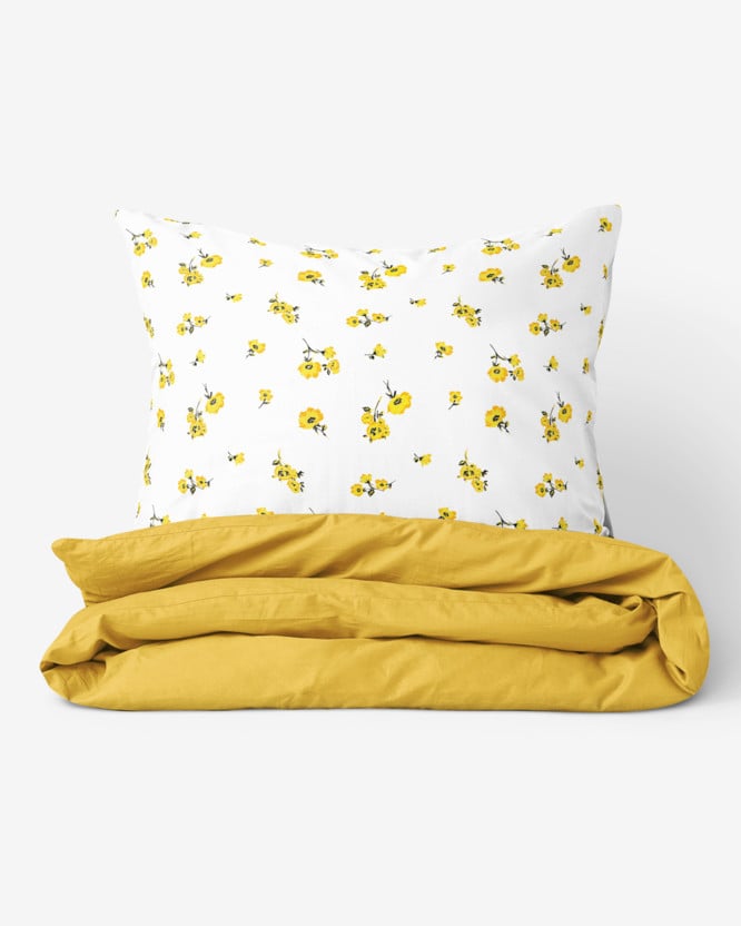 Bavlněné ložní povlečení Duo - žluté květy s medově žlutou