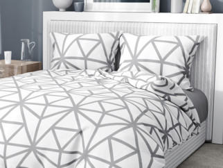 Bavlněné ložní povlečení Deluxe - vzor 1050 šedé geometrické tvary na bílém
