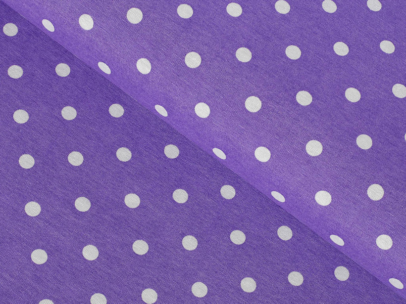 Dekorační látka Loneta - bílé puntíky na fialovém