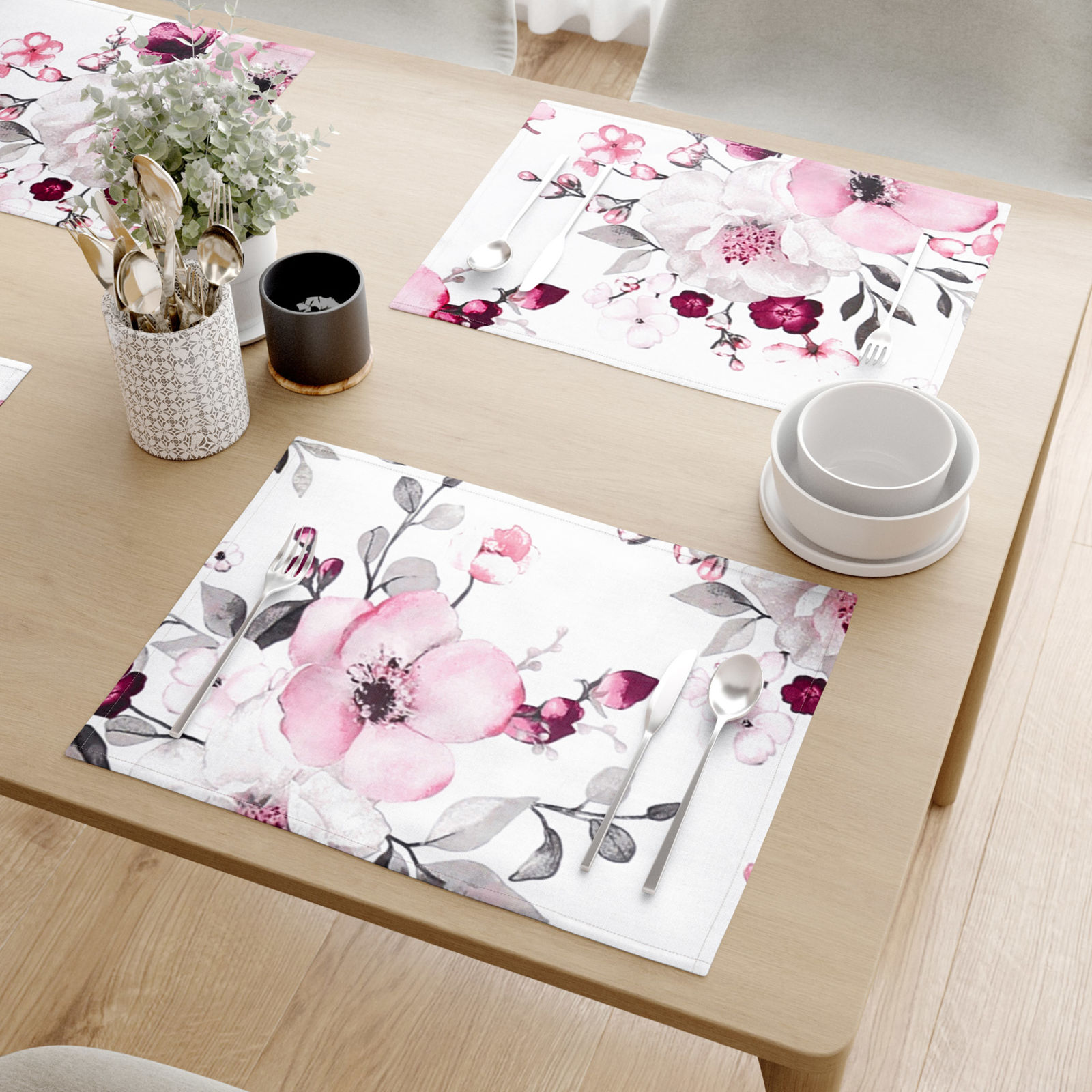 Prostírání na stůl 100% bavlněné plátno - květy sakury - sada 2ks