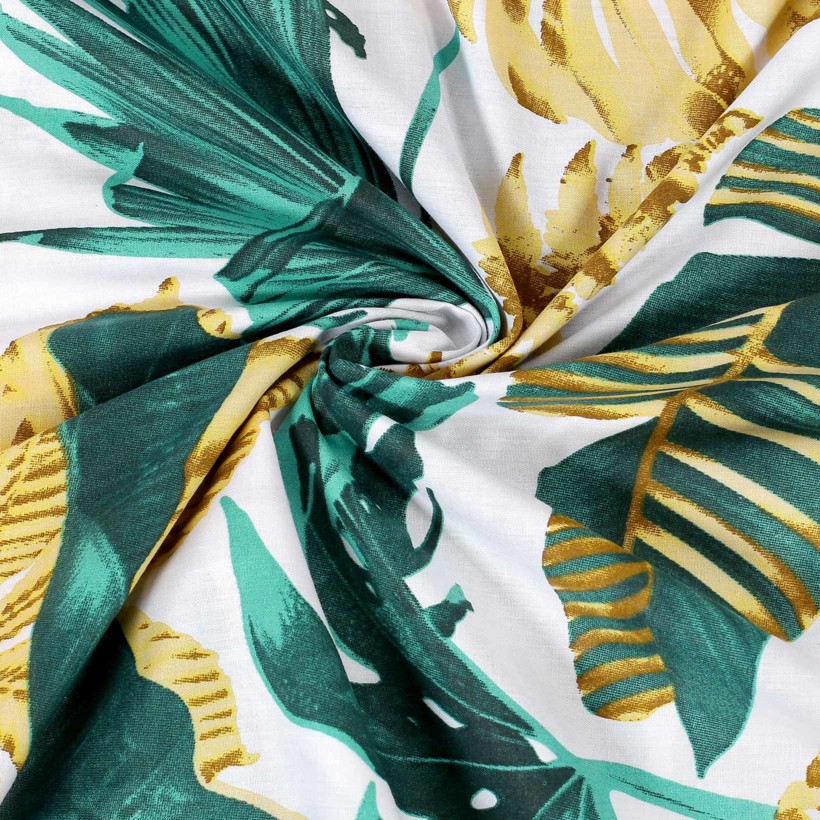 Bavlněné plátno - palmové listy na bílém