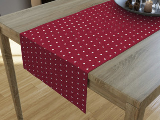 Dekorační běhoun na stůl LONETA - vzor bíla srdíčka na červeném