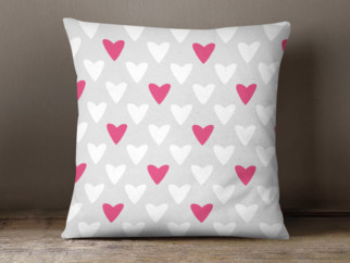 Bavlněný povlak na polštář - vzor růžová srdce na šedém